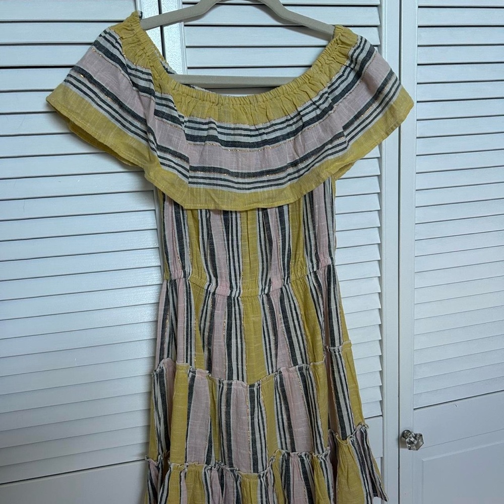blue island One-Shoulder Striped Maxi Dress in Yellow, Blush and Black